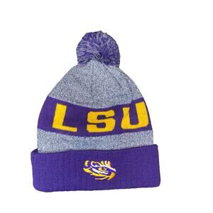 Louisiana State University LSU Tigers Pom Pom Beanie Grey Purple Gold Hat